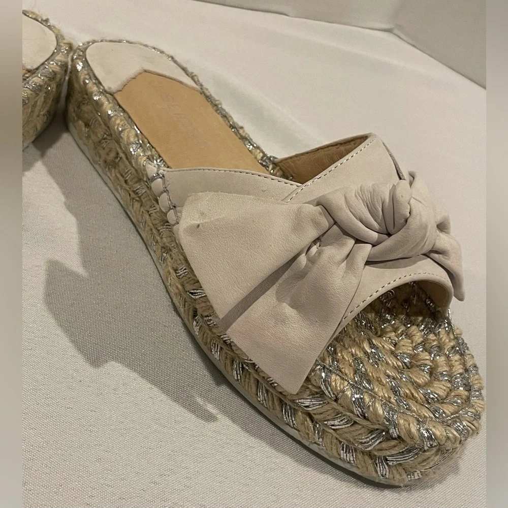 J/SLIDES Ritsy Espadrille Bow Slides Soft Gray / Silver Suede Women’s Size 8